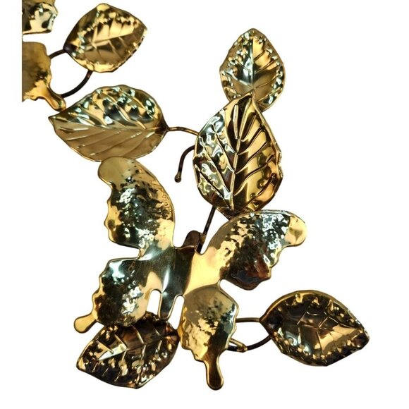 Vintage Retro Metal Gold Fall Towned Leaf and Butterfly Wall Art Decor Set of 3 - Picture 4 of 9